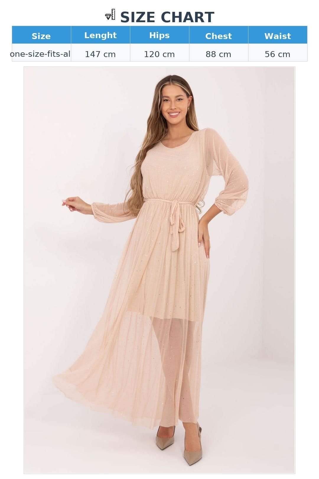 Love Lace Love Lace Women's Elegant Mesh Maxi Dress with Tie Waist in Beige - 4