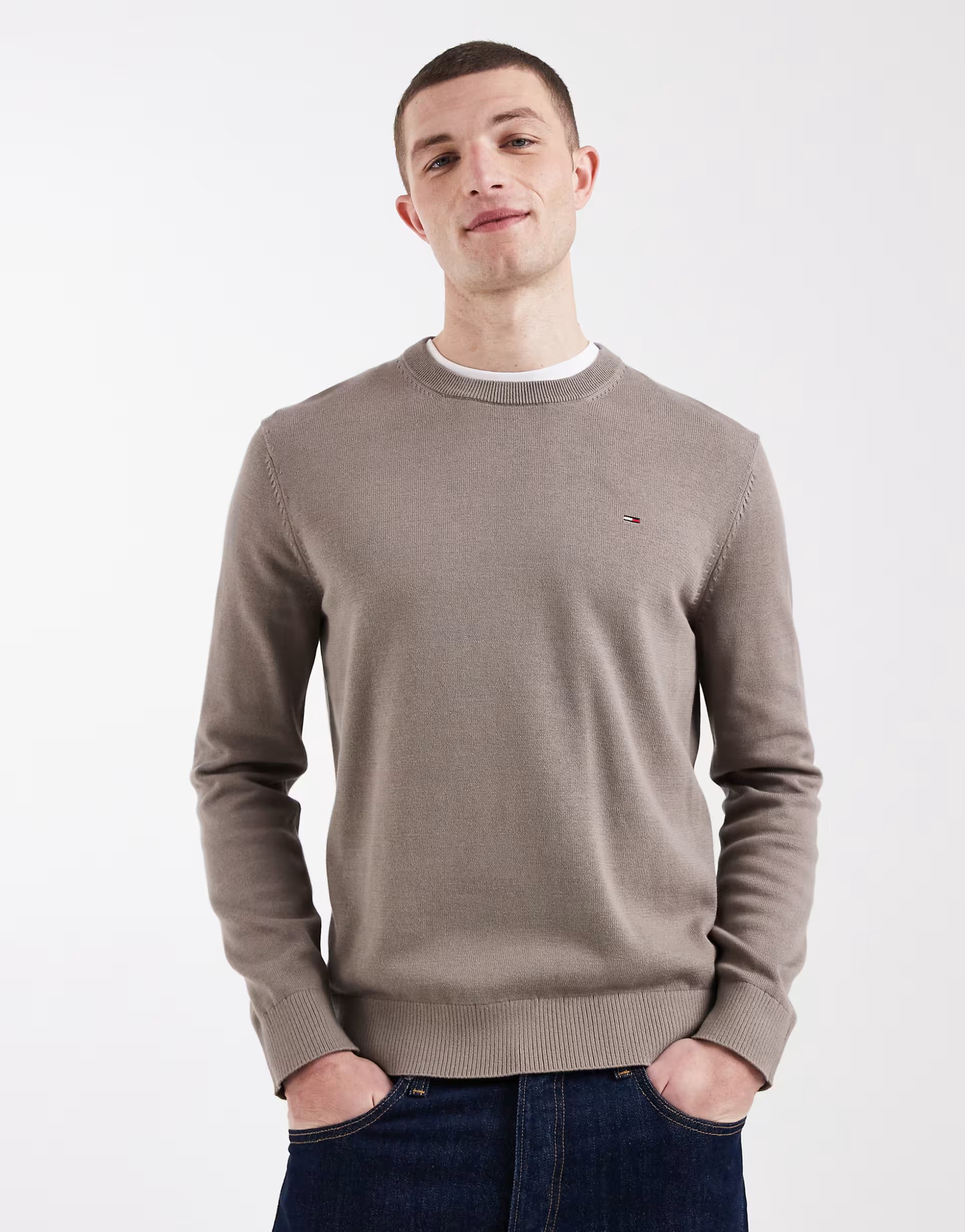 ASOS Tommy Jeans essential light jumper in mink - 1