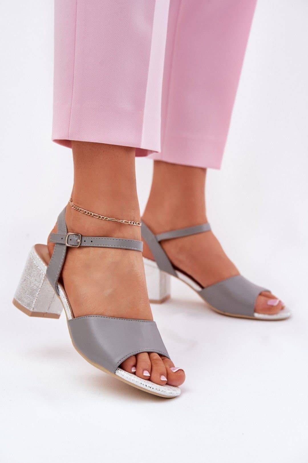 Love Lace Love Lace Grey Vinceza Column Heel Buckle Sandals