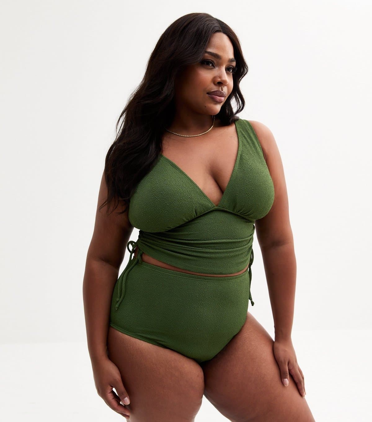 New Look New Look Khaki Textured Jersey High-Waisted Bikini Bottoms