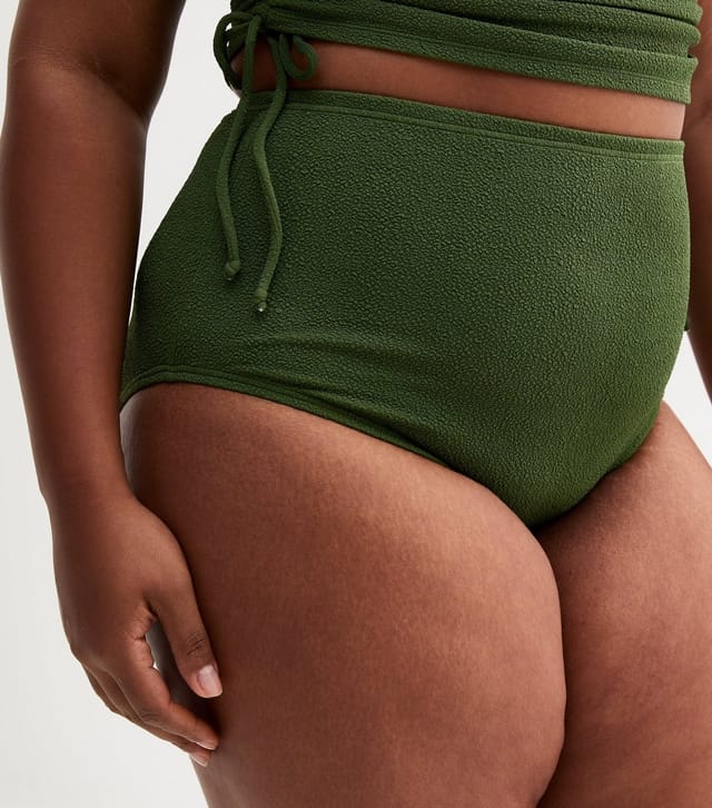 New Look Women's Plus Size Khaki Textured Jersey High Waisted Bikini Bottoms Curves New Look - 2