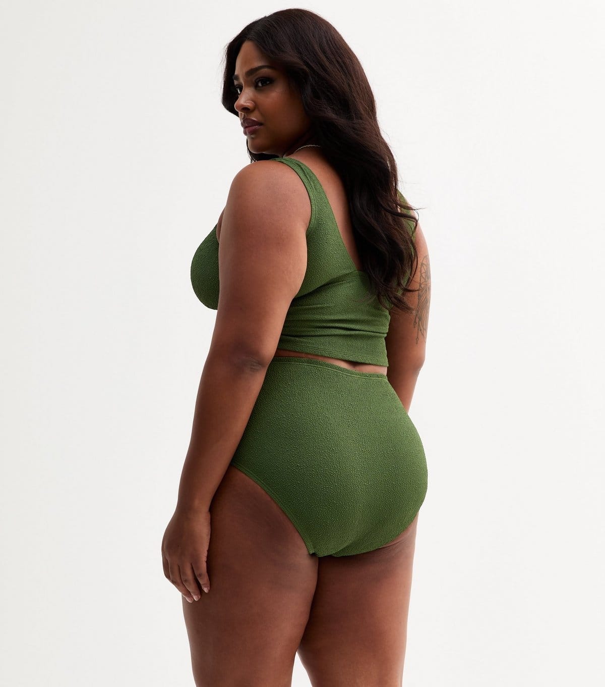 New Look Women's Plus Size Khaki Textured Jersey High Waisted Bikini Bottoms Curves New Look - 4