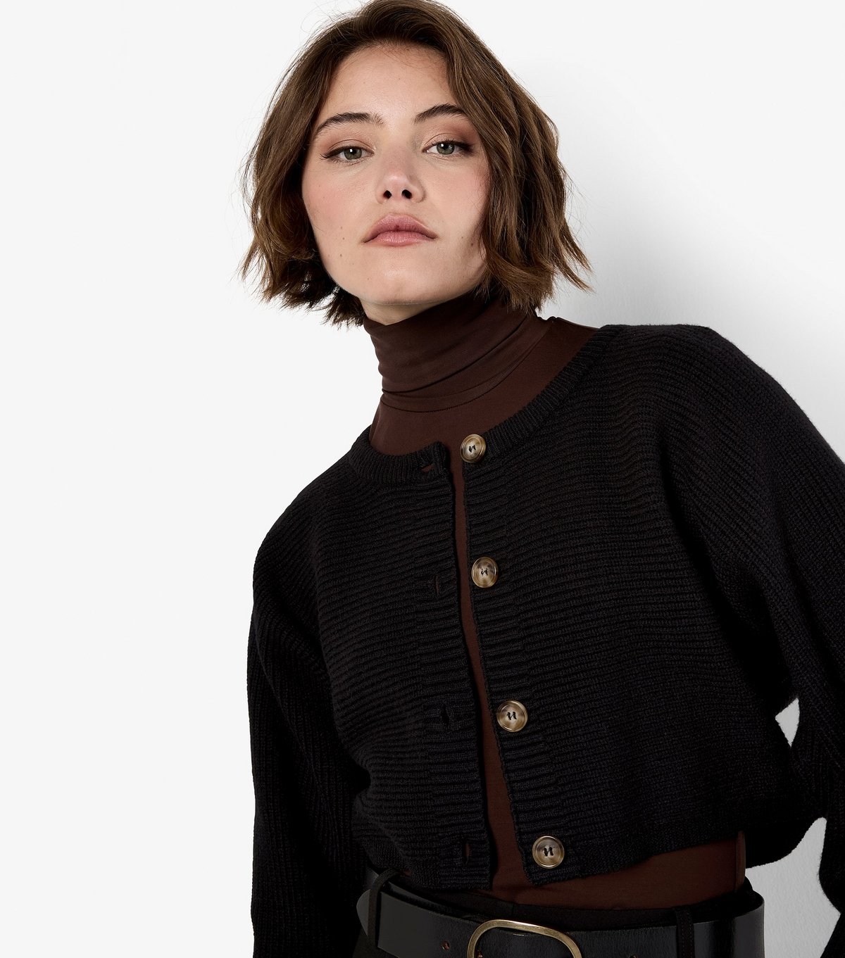 Apricot Women's Black Ribbed Batwing Sleeve Cropped Cardigan Apricot New Look - 4