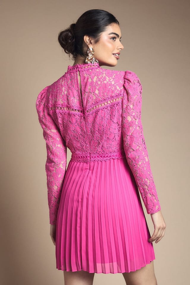 Oasis Oasis Women's Lace Bodice Pleat Mini Dress in Rose - 3