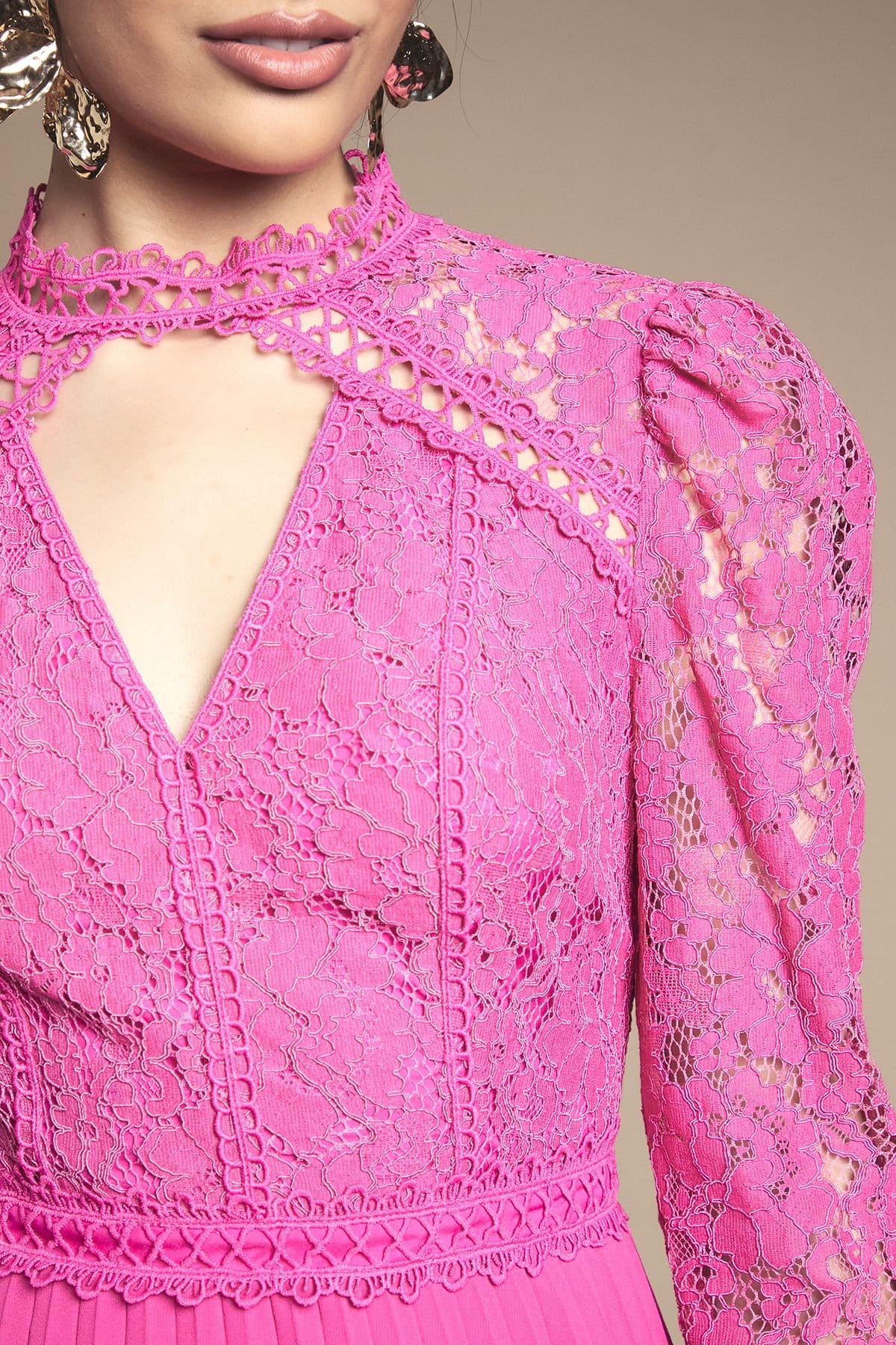 Oasis Oasis Women's Lace Bodice Pleat Mini Dress in Rose - 4