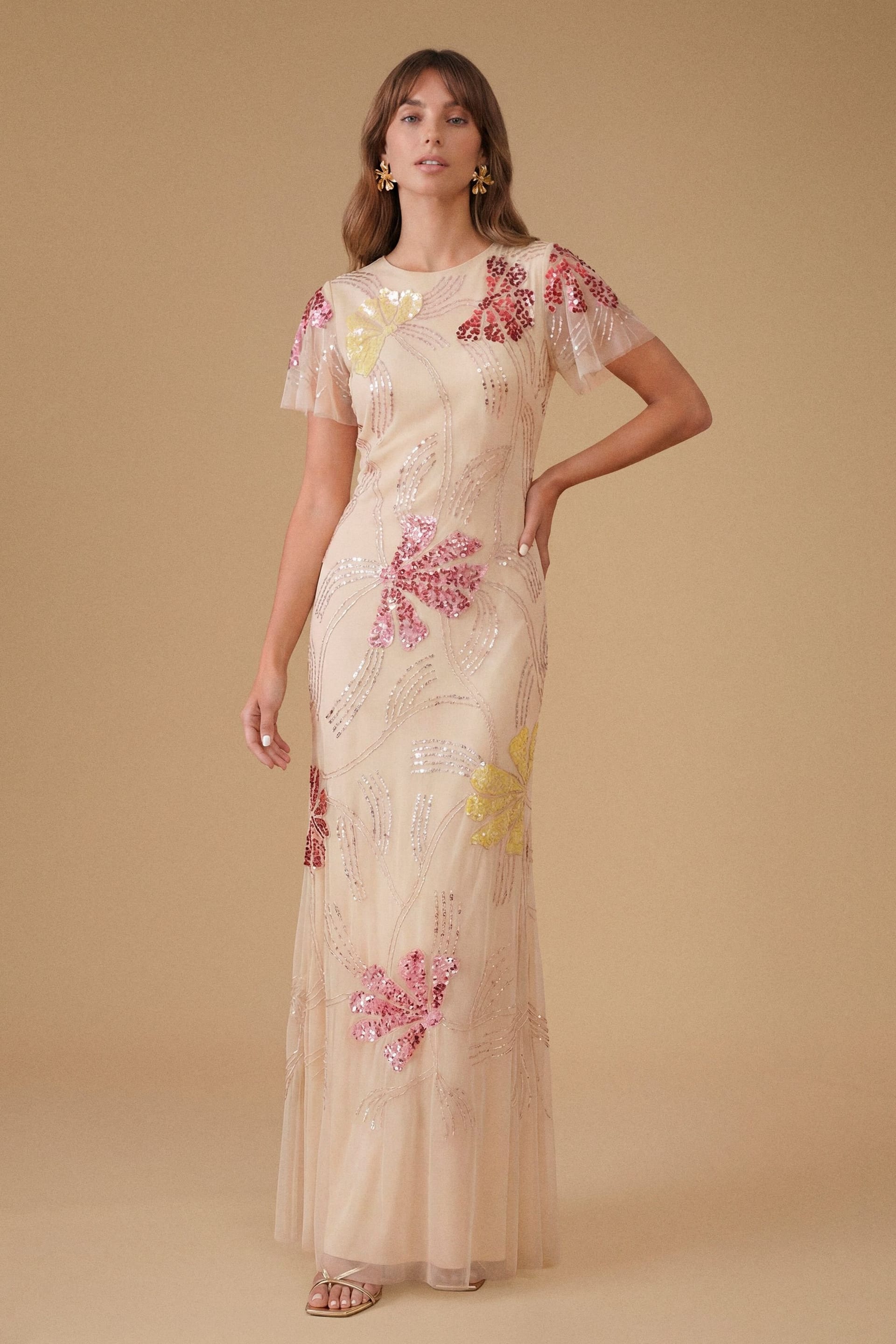 Oasis Multicolor Angel Sleeve Maxi Dress