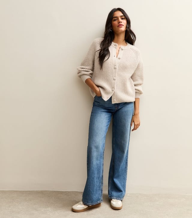 New Look Women's Cream Ribbed Knit Raglan Sleeve Cardigan New Look - 3