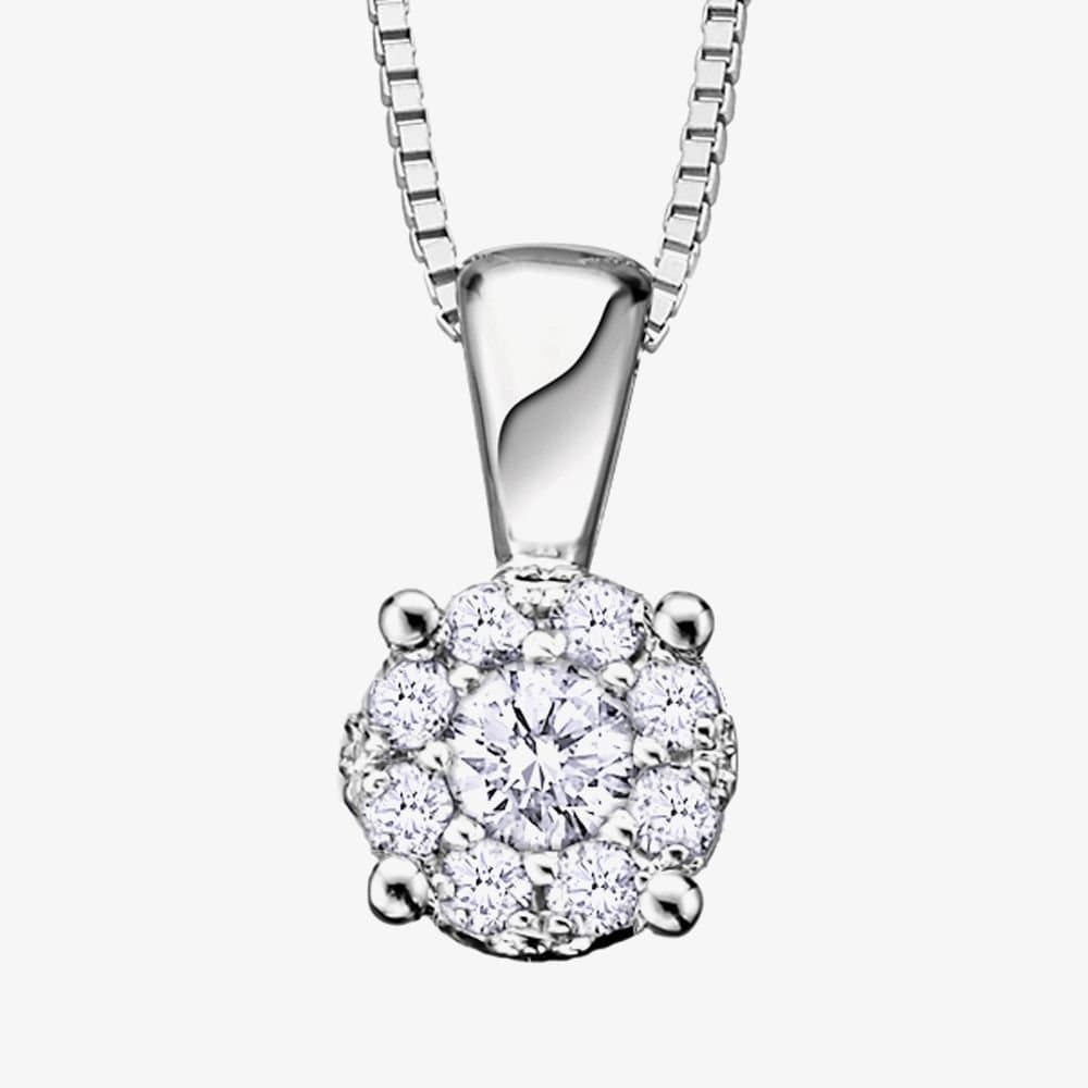 T.H.Baker T.H.Baker Women's 9ct White Gold 0.25ct Diamond Round Cluster Pendant P2382W/25-9 in Silver