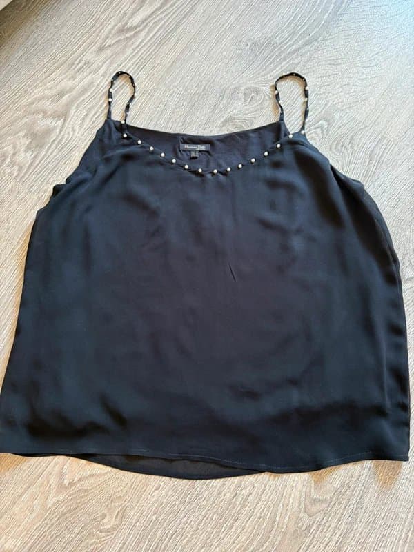 Massimo Dutti Massimo Dutti Black Pearl Strap Cami Top Size S Elegant Y2K Minimalist Cami Blouse