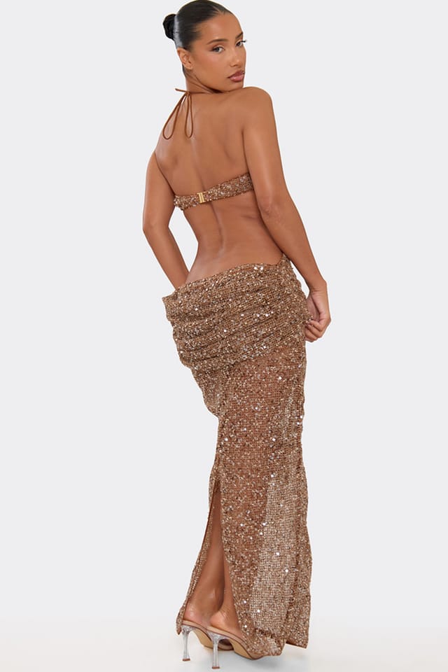 EGO EGO Women's Strappy Ruched Maxi Dress in Tan - 2