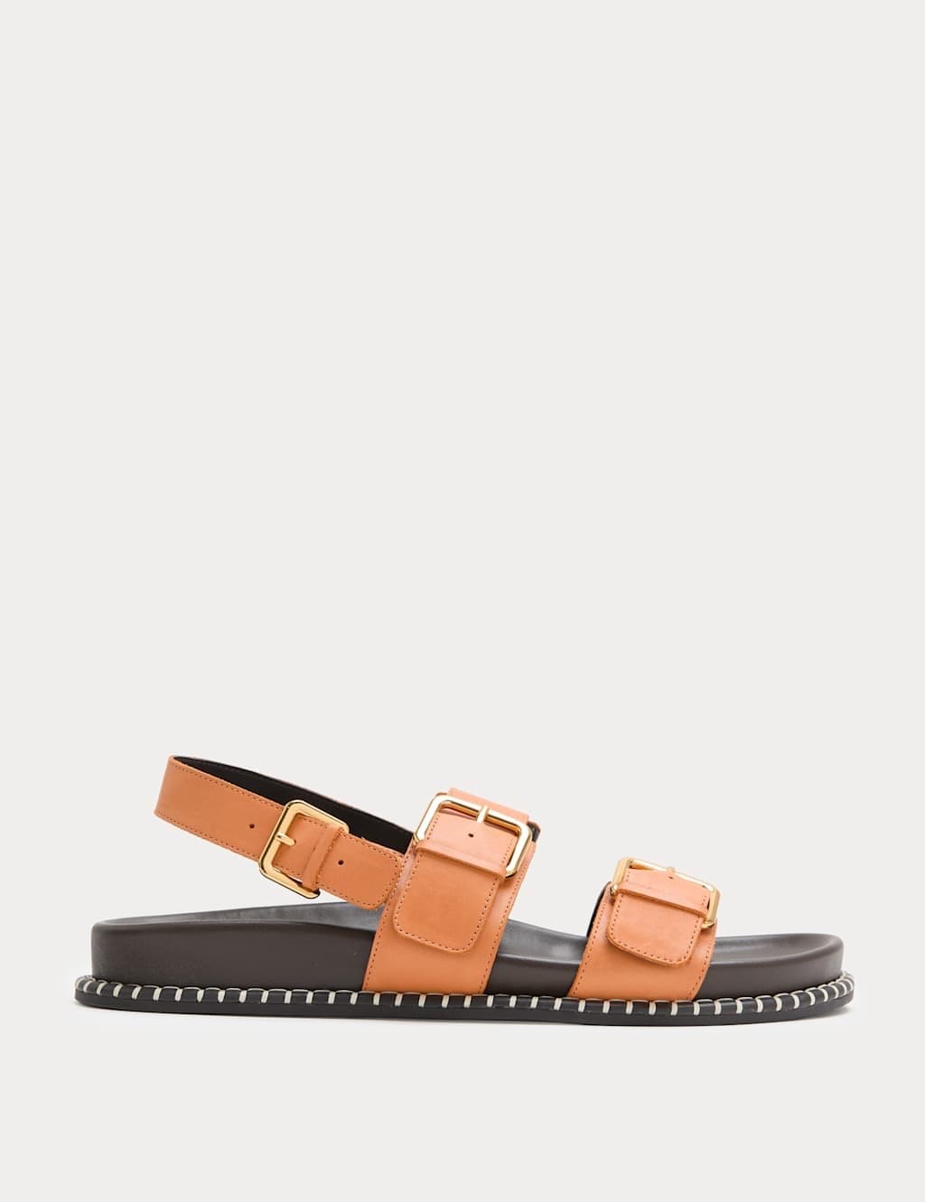 Marks & Spencer M&S Leather Double Buckle Footbed Sandals Orange