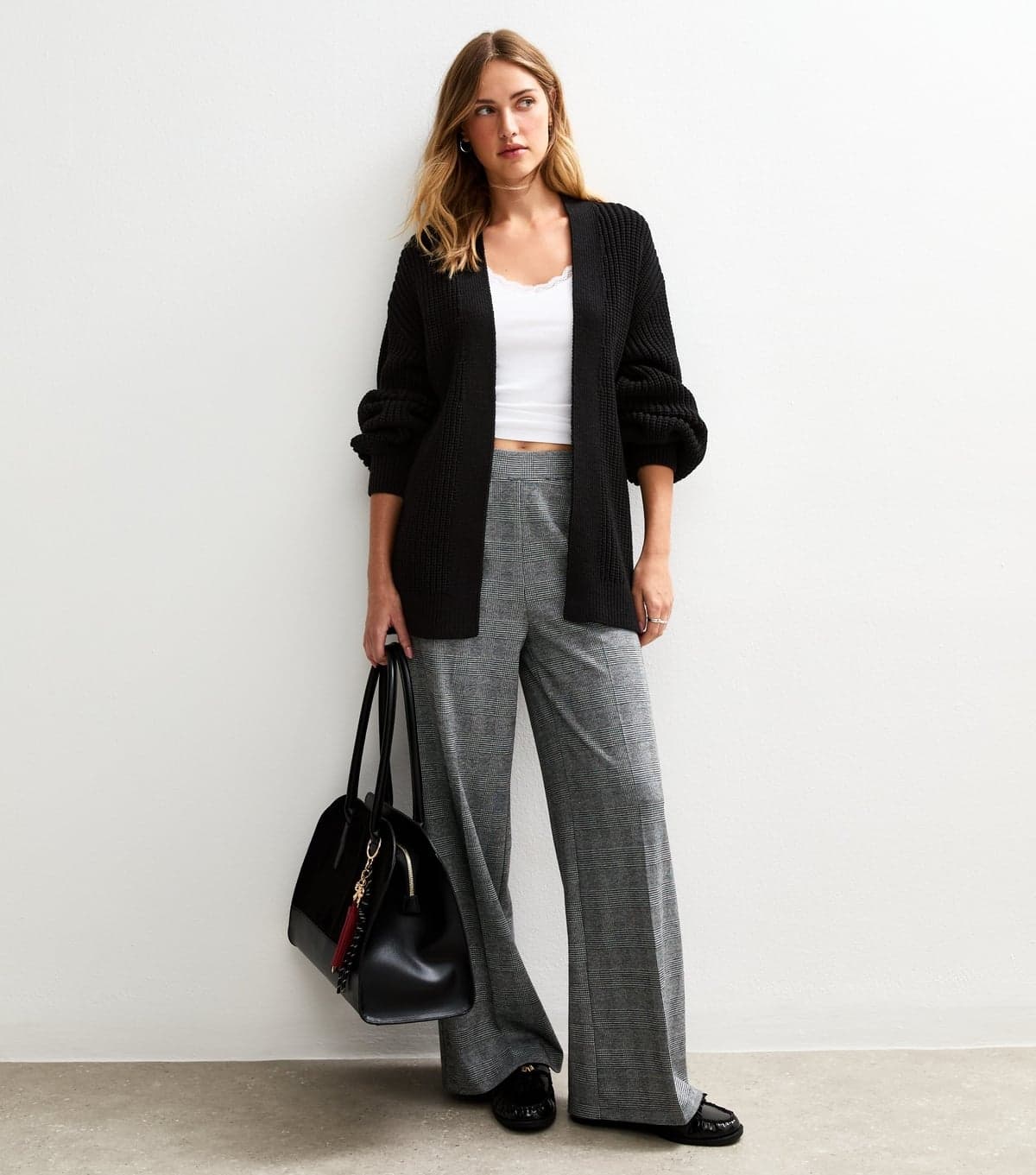 New Look Women's Black Stitchy Knit Balloon Sleeve Cardigan New Look