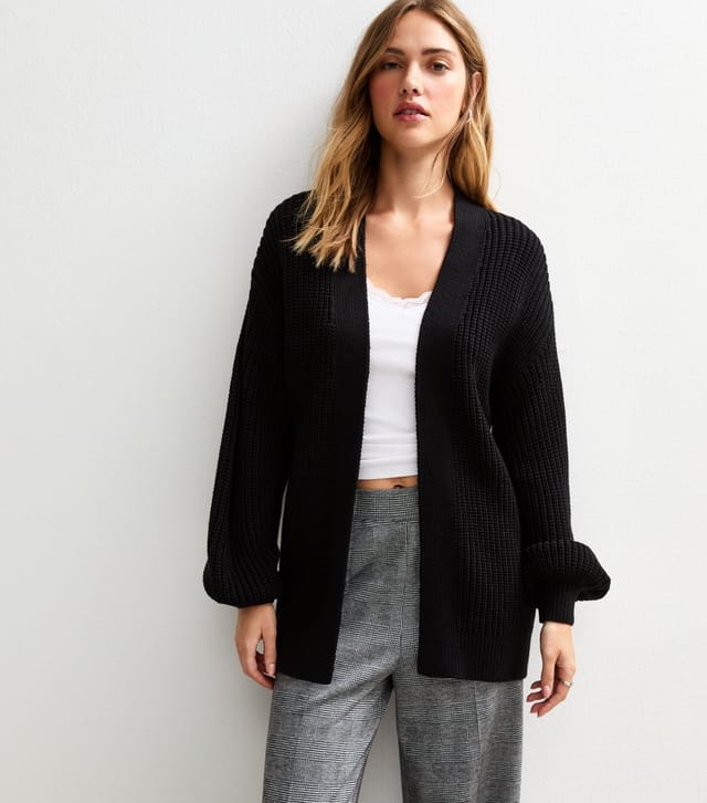 New Look Women's Black Stitchy Knit Balloon Sleeve Cardigan New Look - 3