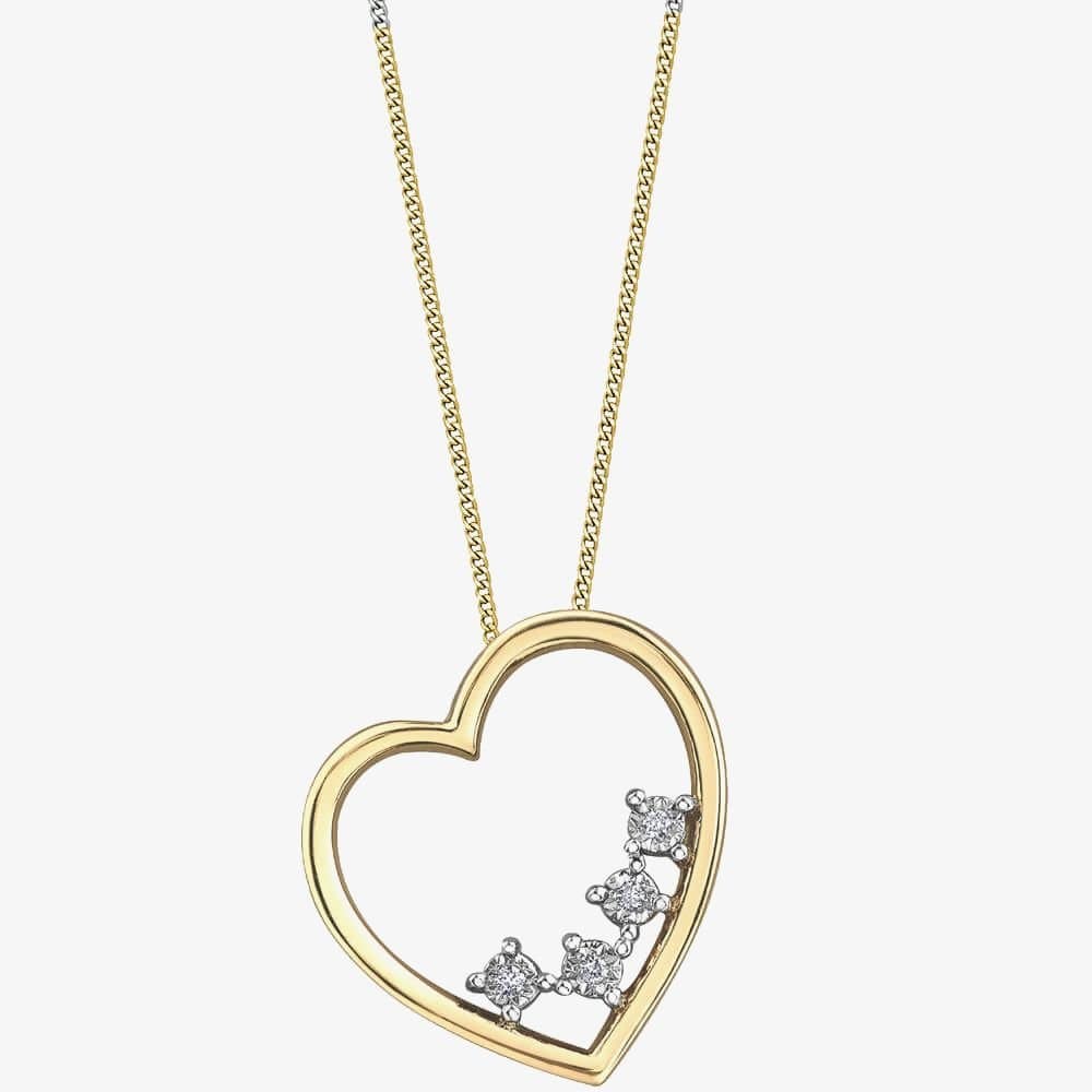 T.H.Baker T.H.Baker Women's 9ct Two Colour Gold 0.02ct Diamond Open Heart Necklace P4218YW/02C-10
