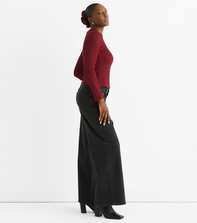 Gini London Women's Burgundy Jersey Lace Long Sleeve Top Gini London New Look - 3