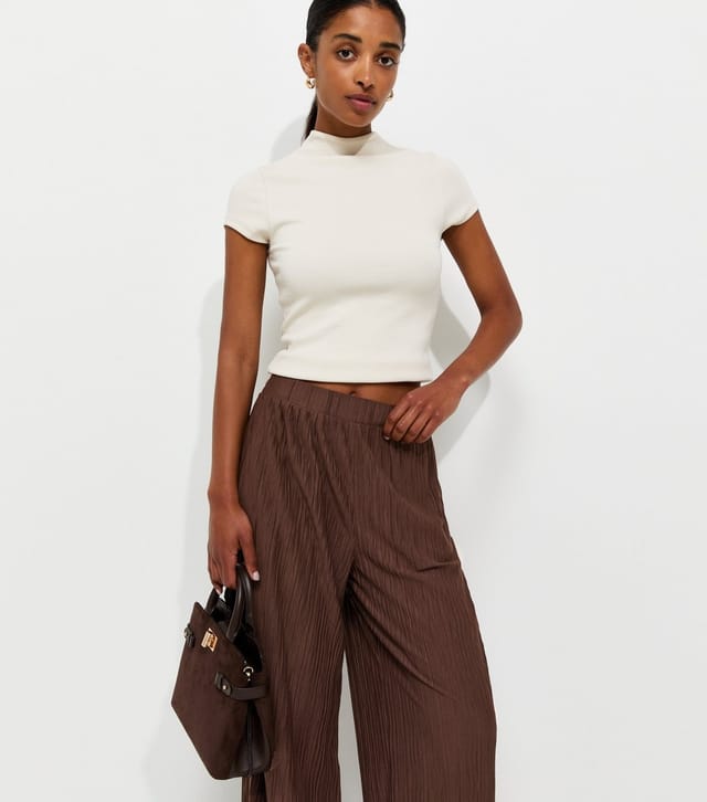 New Look Women's Dark Brown Crinkled Jersey Wide Leg Trousers New Look - 2