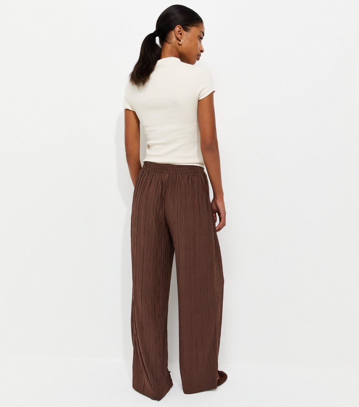New Look Women's Dark Brown Crinkled Jersey Wide Leg Trousers New Look - 4