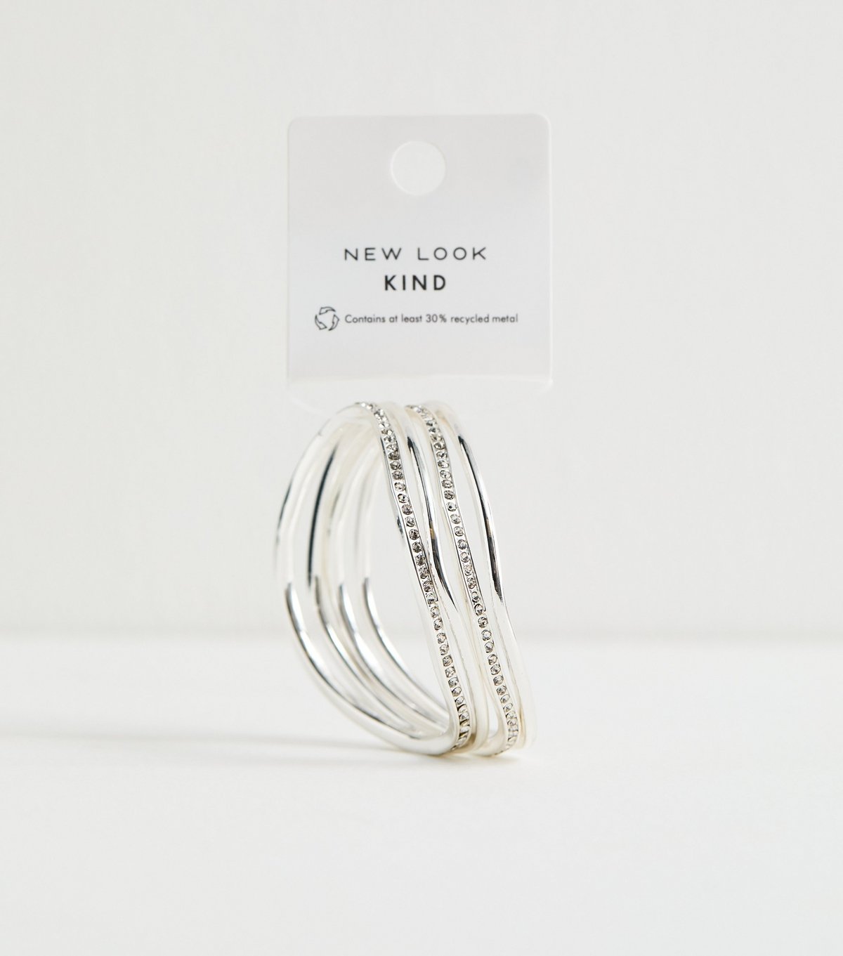 New Look Pack of 4 Silver Tone Diamante Bangle New Look - 3