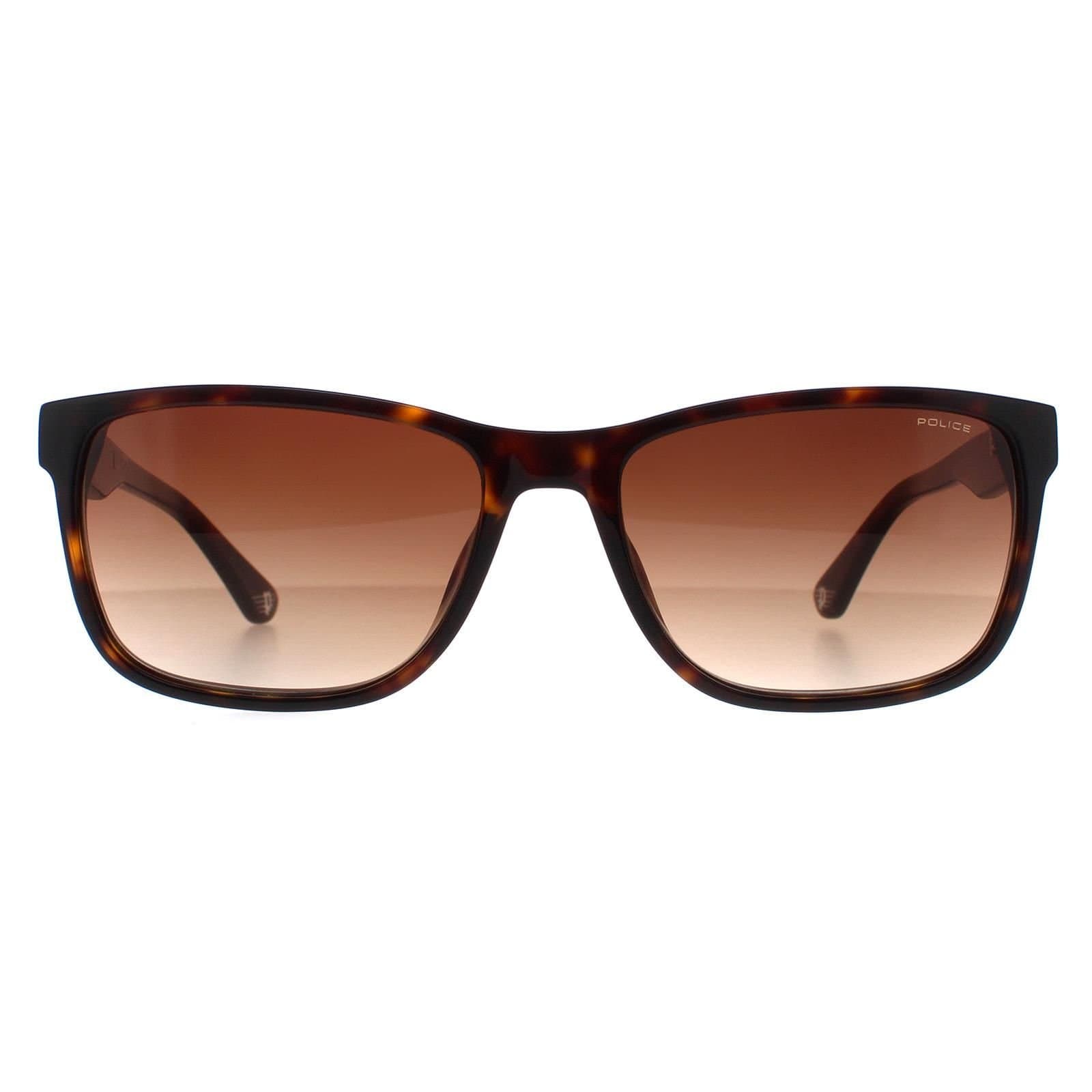 Police Police Men's Rectangle Shiny Dark Havana Brown Gradient SPLB40N Arcade 2 Sunglasses