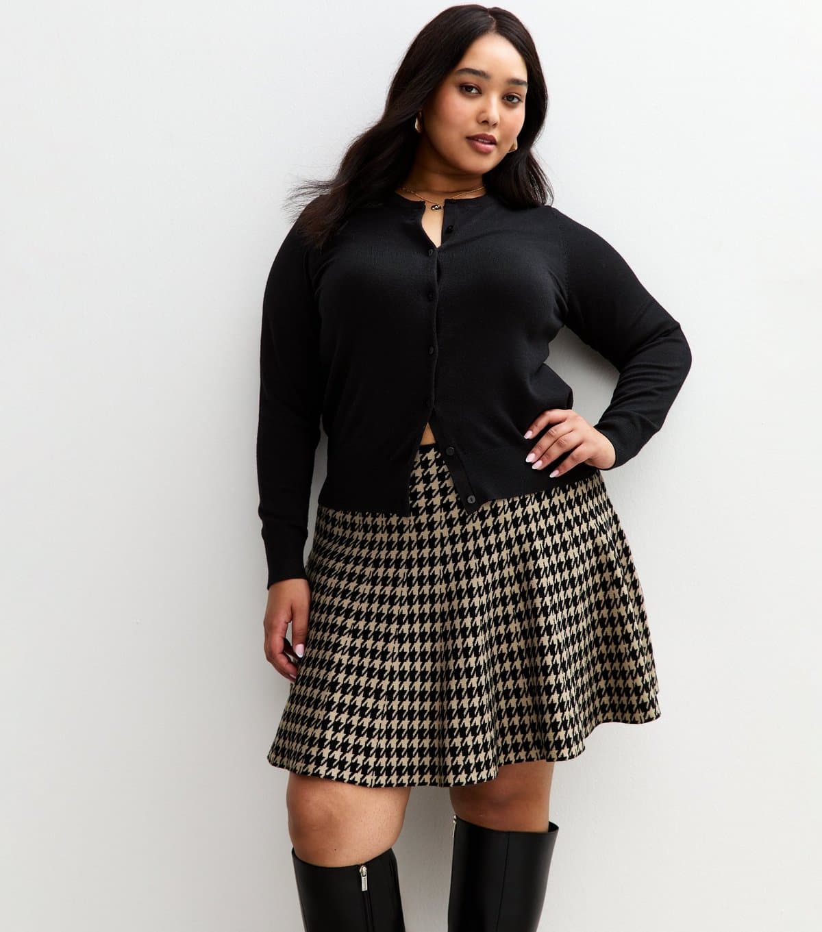 New Look Women's Plus Size Brown Dogtooth Check Mini Skirt Curves New Look