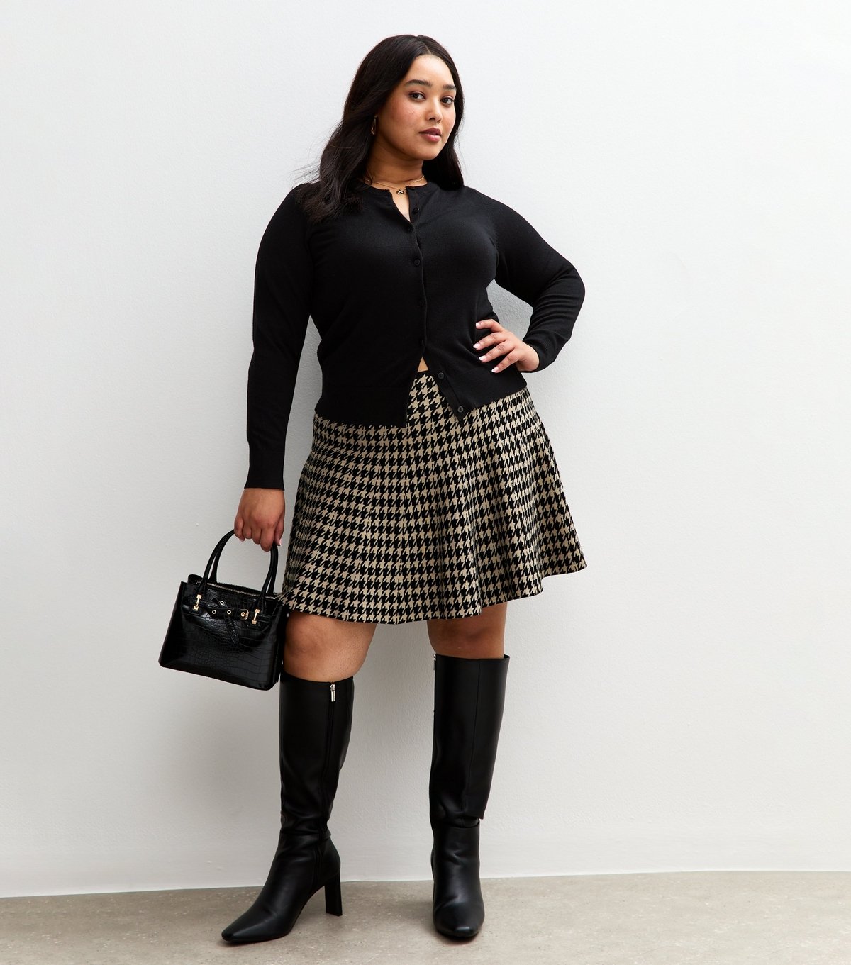 New Look Women's Plus Size Brown Dogtooth Check Mini Skirt Curves New Look - 2