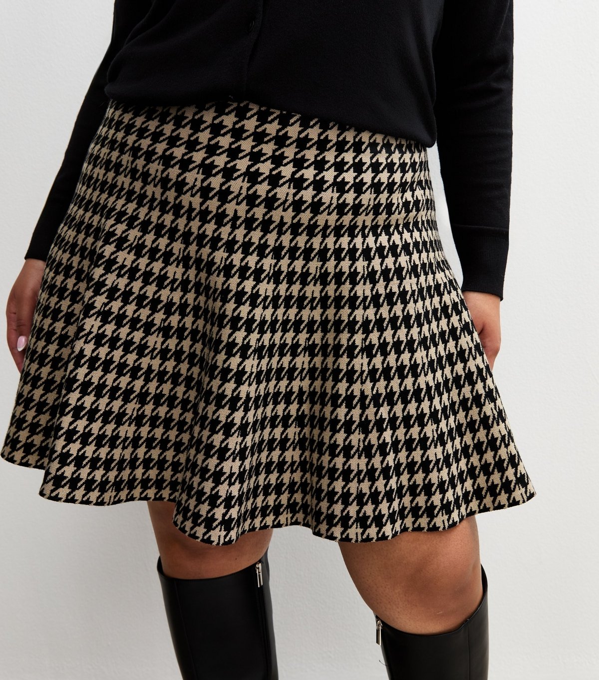 New Look Women's Plus Size Brown Dogtooth Check Mini Skirt Curves New Look - 3