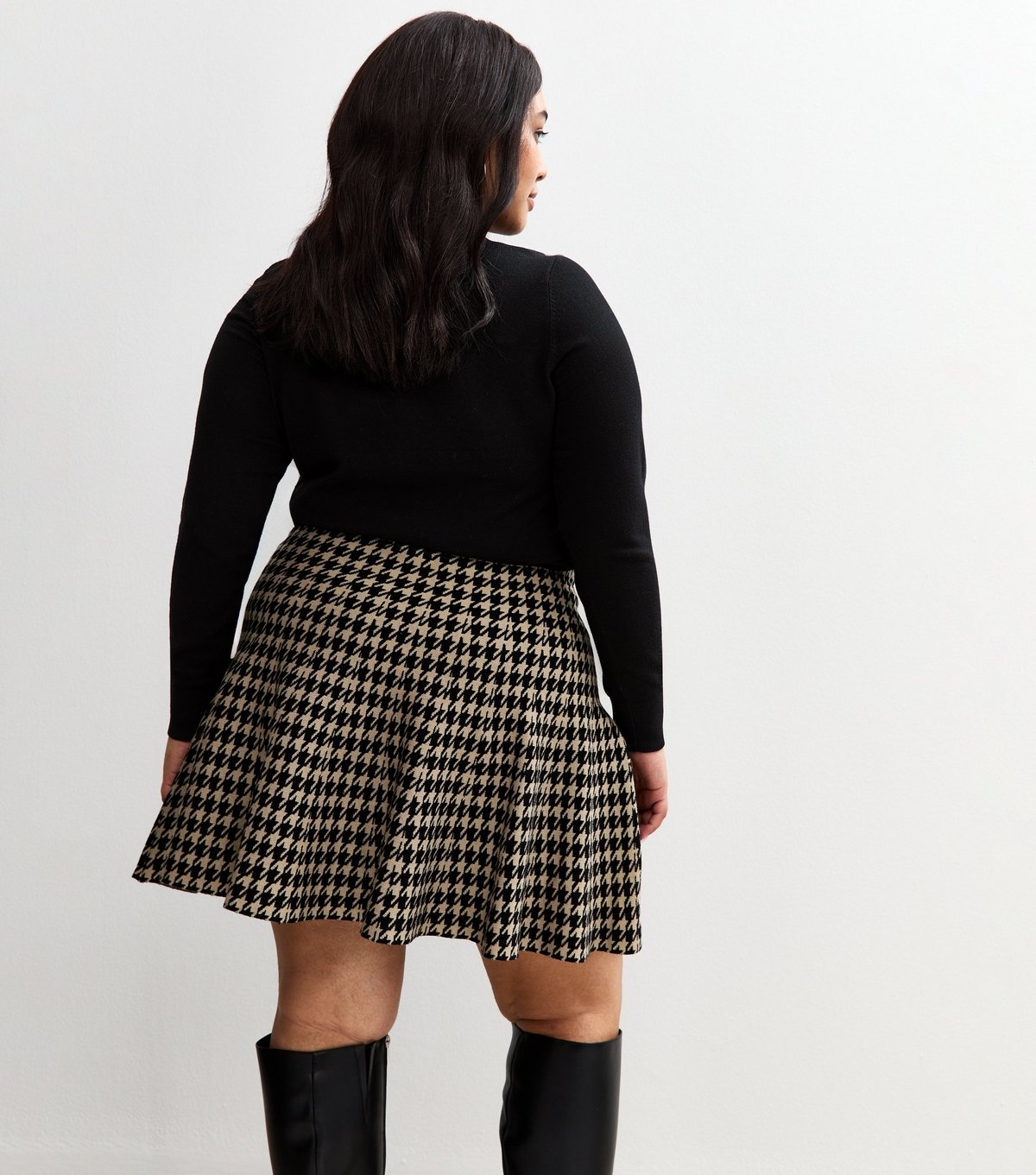 New Look Women's Plus Size Brown Dogtooth Check Mini Skirt Curves New Look - 4