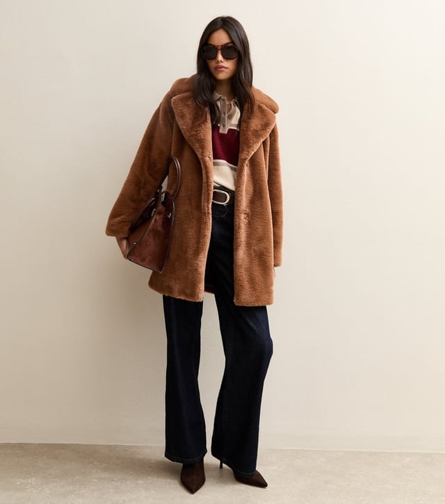 New Look Women's Tan Faux Fur Midi Coat New Look - 3