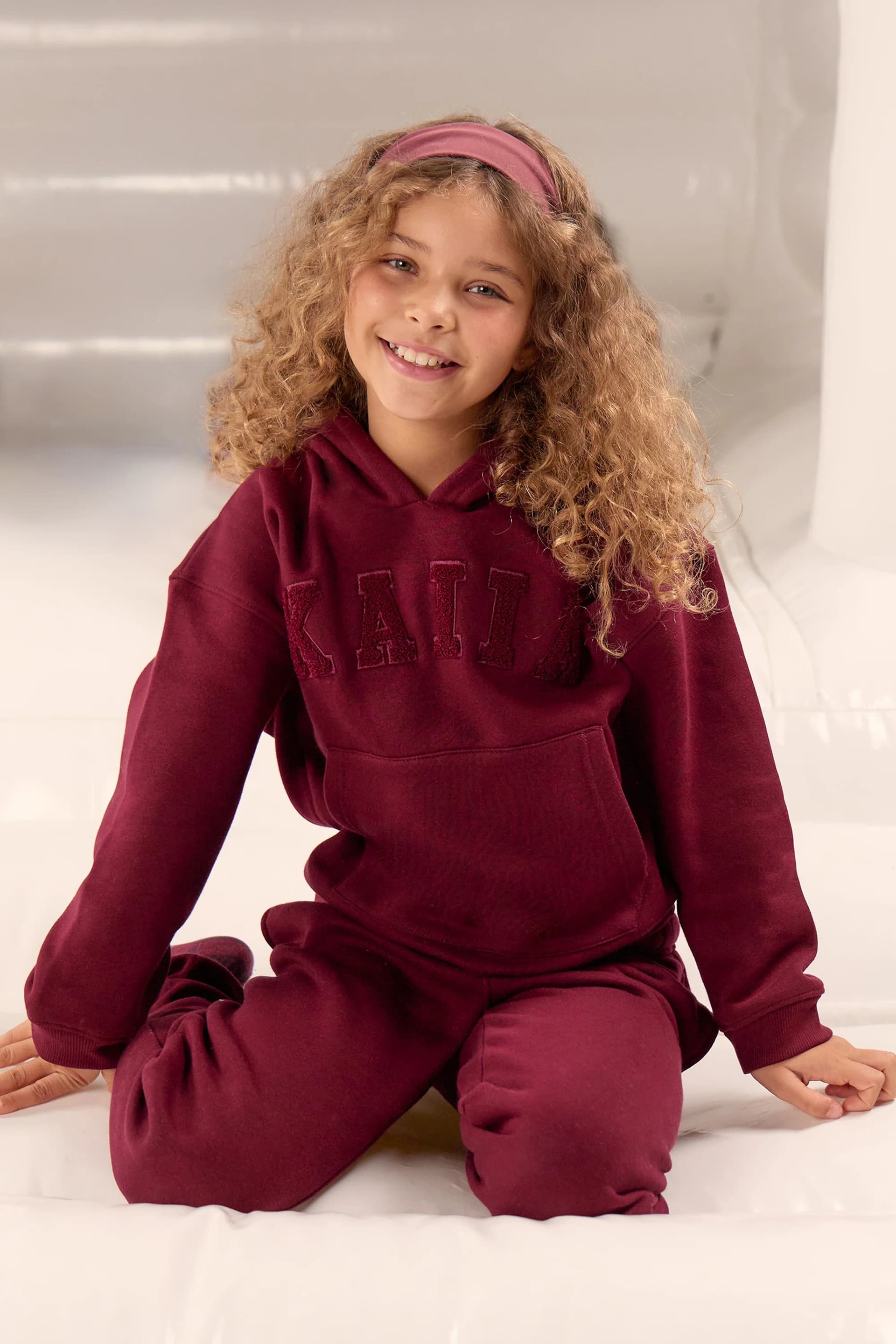 Kaiia Kaiia Kids Slogan Oversized Hoodie Deep Burgundy