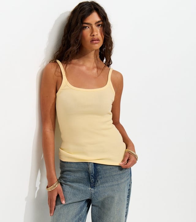 New Look Women's Light Yellow Ribbed Strappy Cami Top New Look - 3
