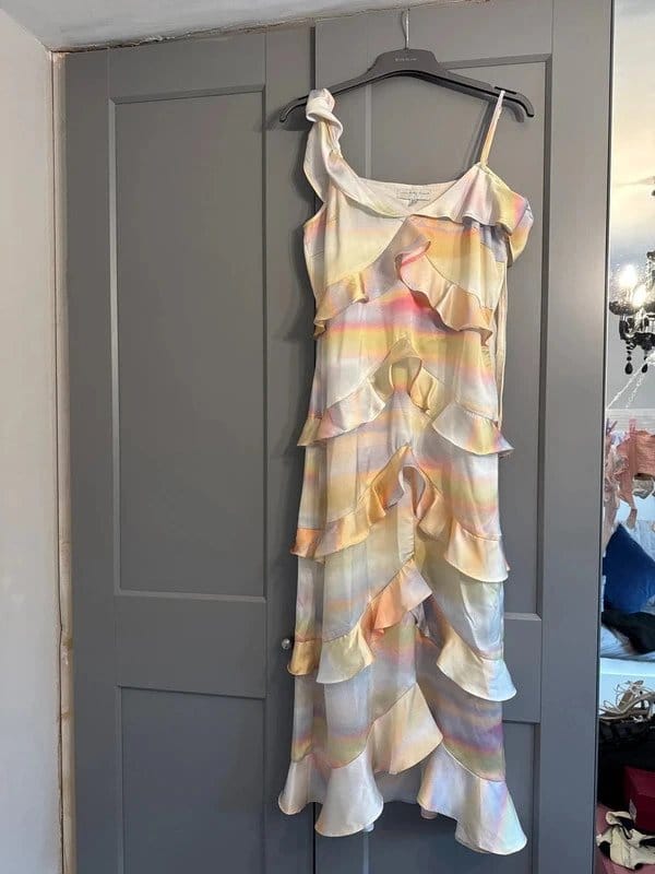 Never Fully Dressed Multi Tie-Dye Ruffled Silk Dress