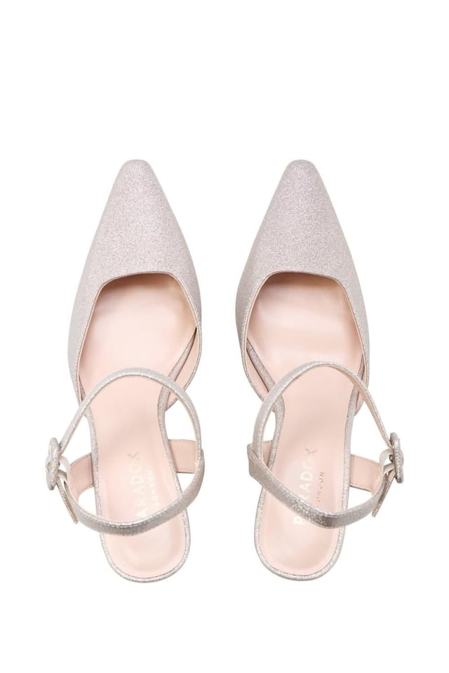 Paradox London Paradox London Women's Tempest Mid Heel Pointed Toe Ankle Strap Open Courts in Metallics - 3