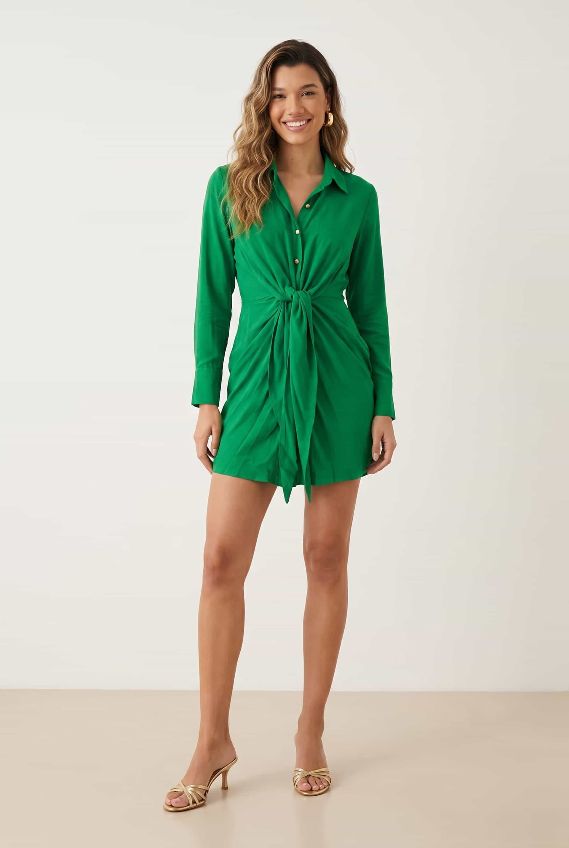 Style Cheat Style Cheat Women's Venus Tie Front Shirt Dress / Green