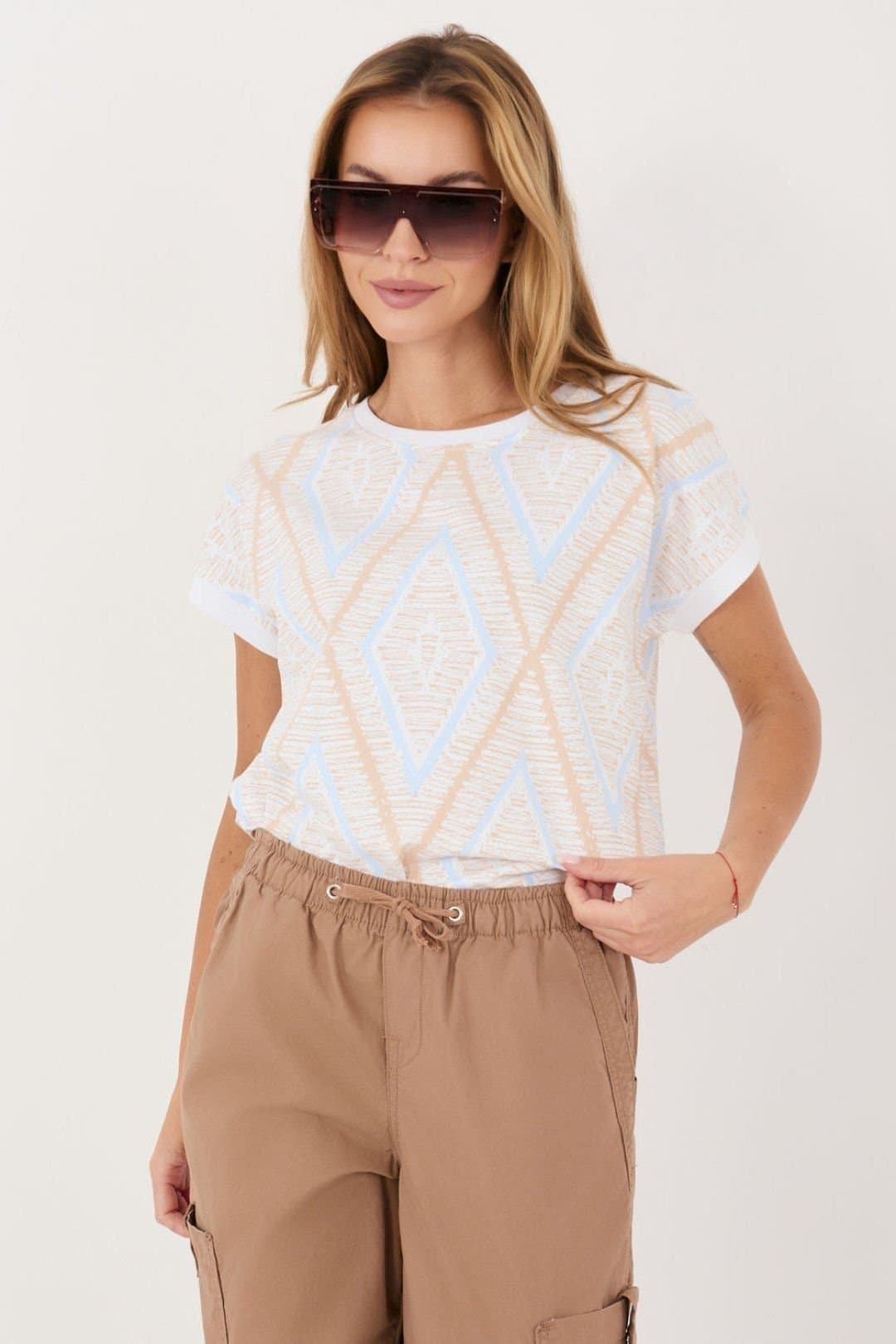 Love Lace Love Lace Beige Geometric Cotton Elastane Blouse