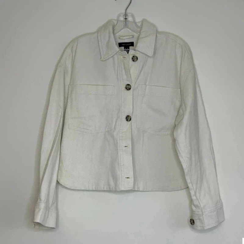 New Look New Look cotton shacket Jacket Size 10 Cream stone Utility Pockets Buttons
