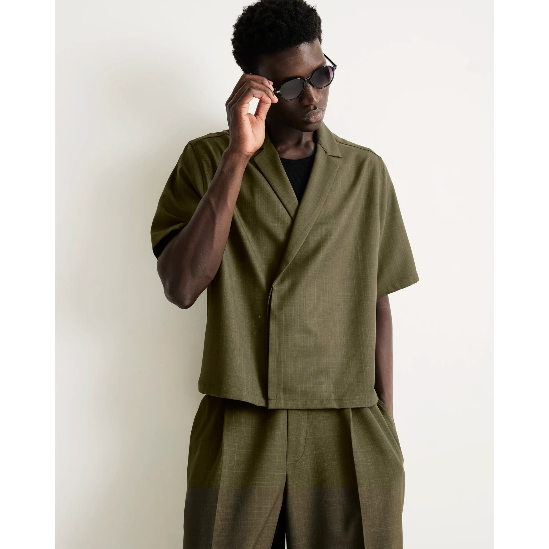River Island Mens River Island Khaki Ri Studio Short Sleeve Wrap Blazer