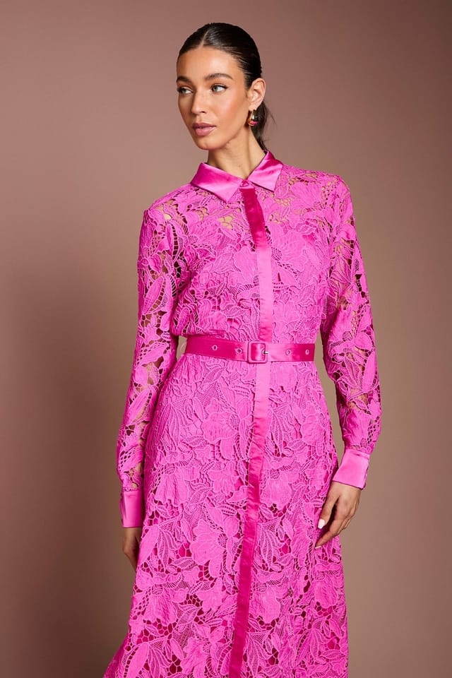 Coast Coast Women's Lace Shirt Dress in Magenta - 2