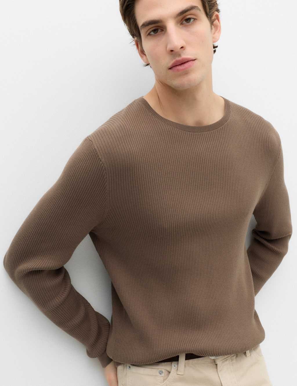 Marks & Spencer M&S Cotton Blend Crew Neck Smart Jumper Espresso