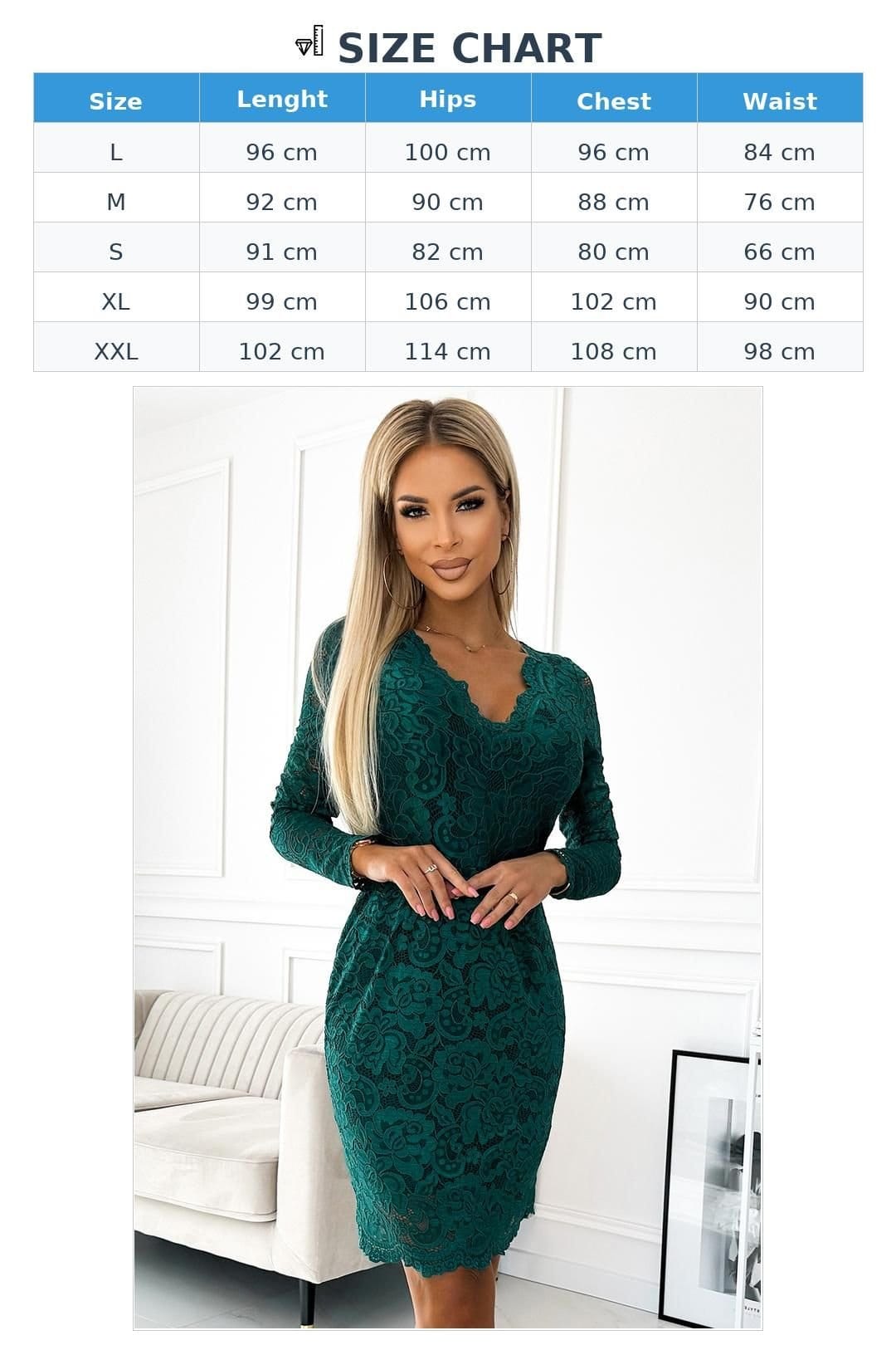 Love Lace Love Lace Women's Evening Lace Long Sleeve Dress with V Neck in Green - 4
