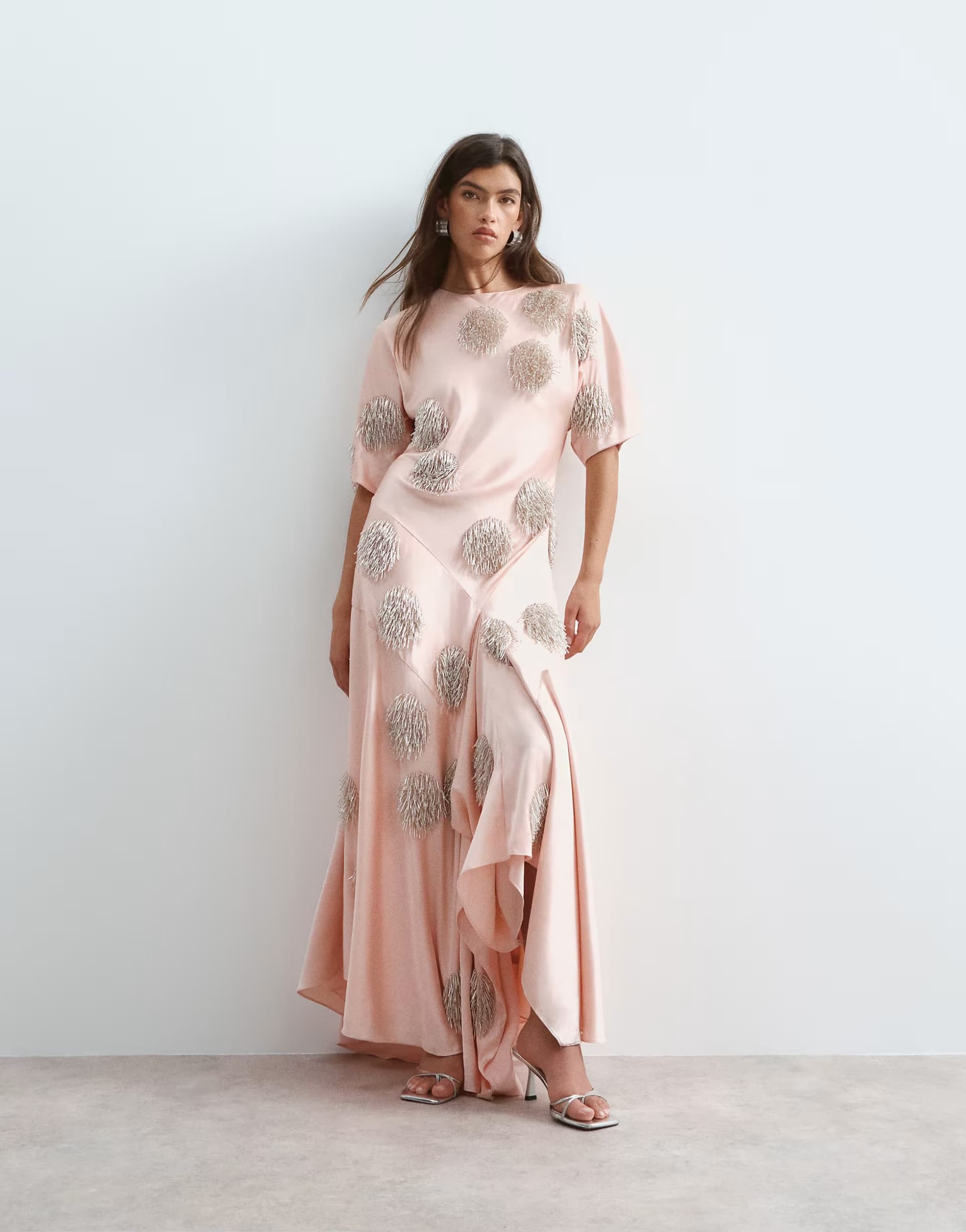 ASOS ARRANGE satin maxi dress with embellished spot in peach