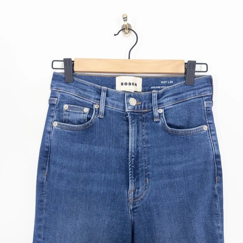 Boden Boden High Rise True Straight Jeans W27 L30 UK 8 10 Mid Blue Raw Hem