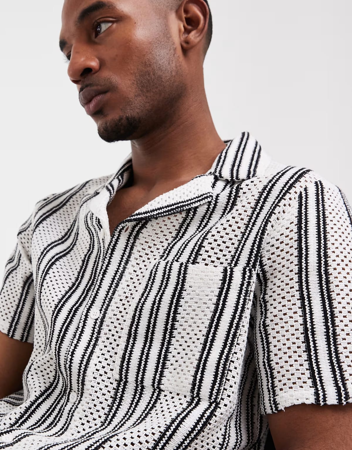ASOS South Beach crochet shirt in black stripe - 1