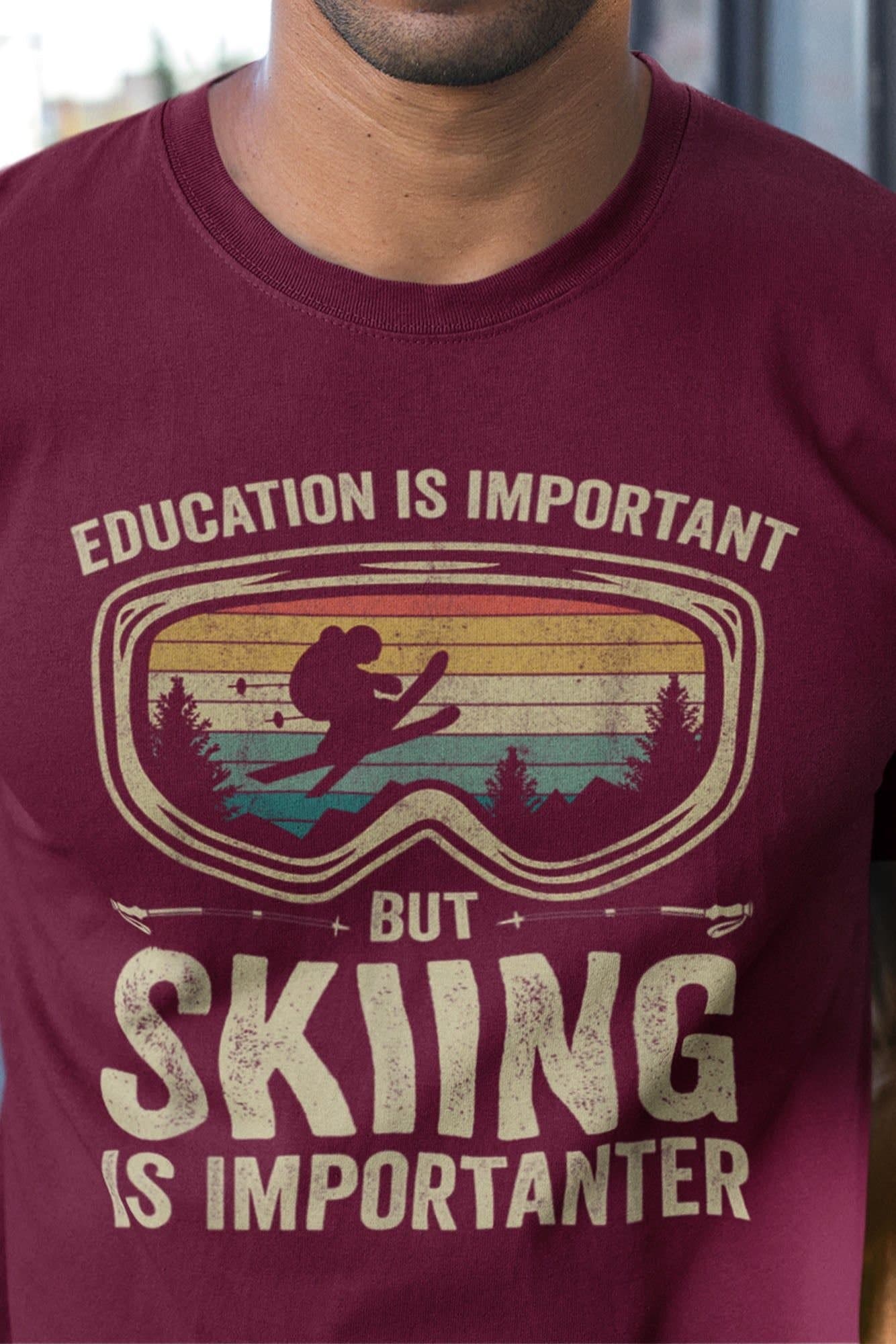 Bad Zebedee Bad Zebedee Men's Skiing Is Importenter T-Shirt in Burgundy