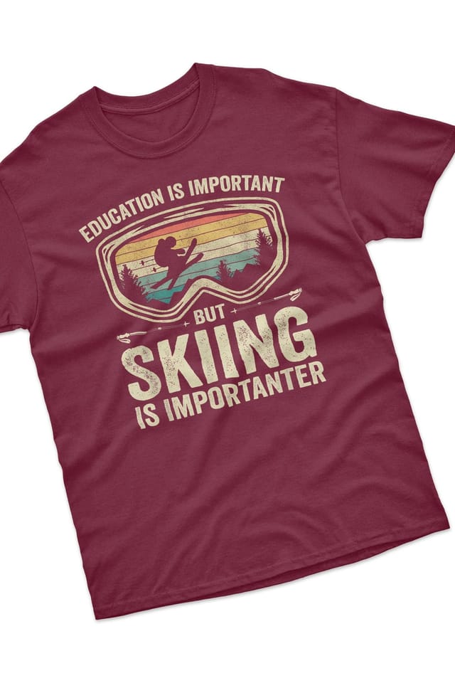 Bad Zebedee Bad Zebedee Men's Skiing Is Importenter T-Shirt in Burgundy - 2