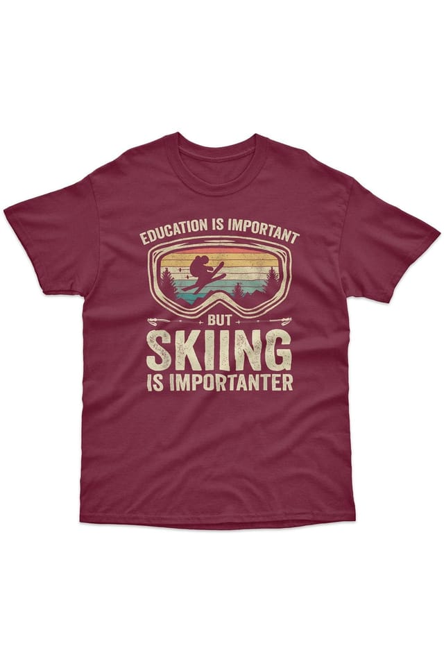 Bad Zebedee Bad Zebedee Men's Skiing Is Importenter T-Shirt in Burgundy - 3
