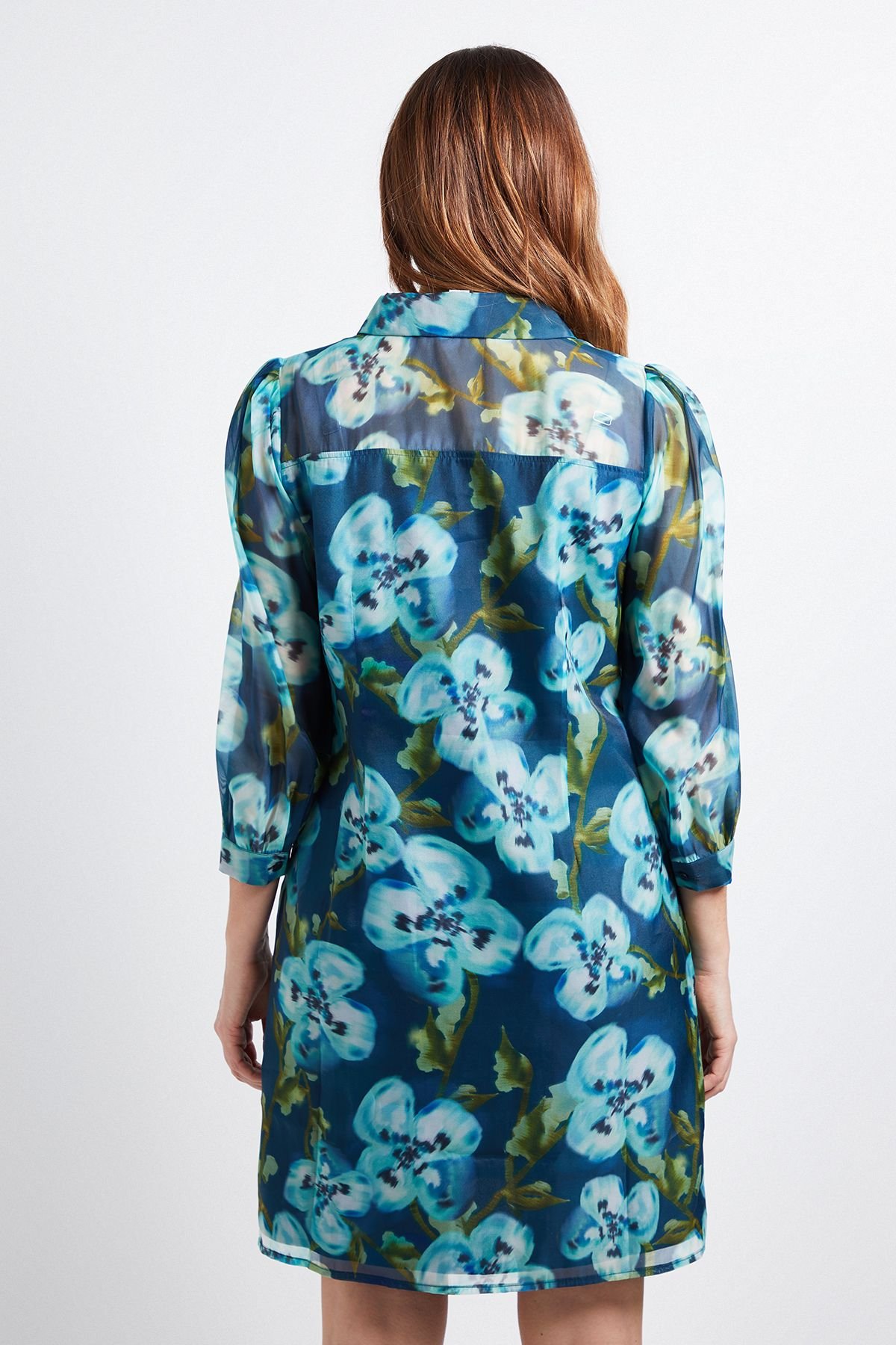 Wallis Wallis Women's Floral Organza Button Shift Dress in Green - 3