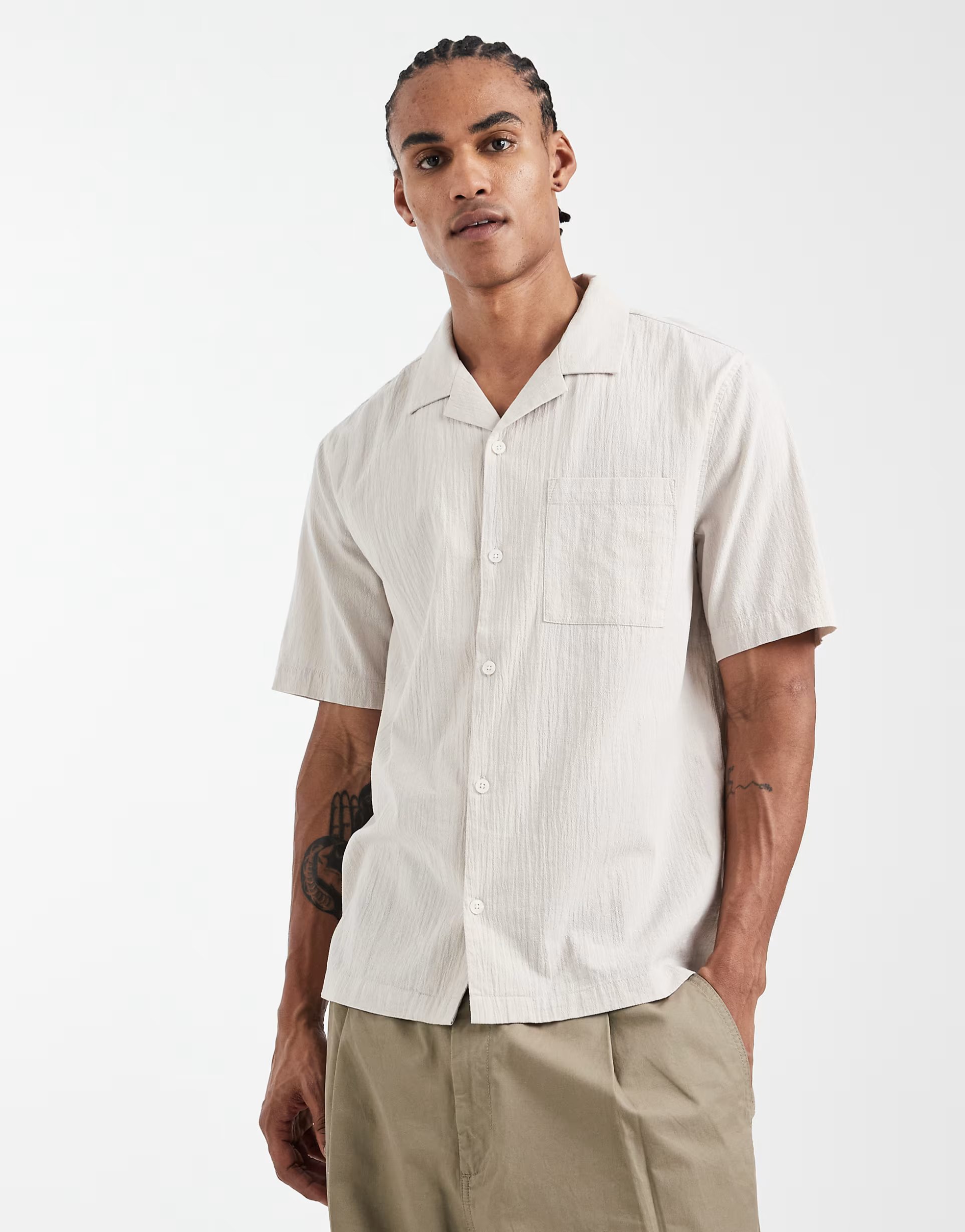 ASOS Cotton On Riveria short sleeve shirt in taupe - 1