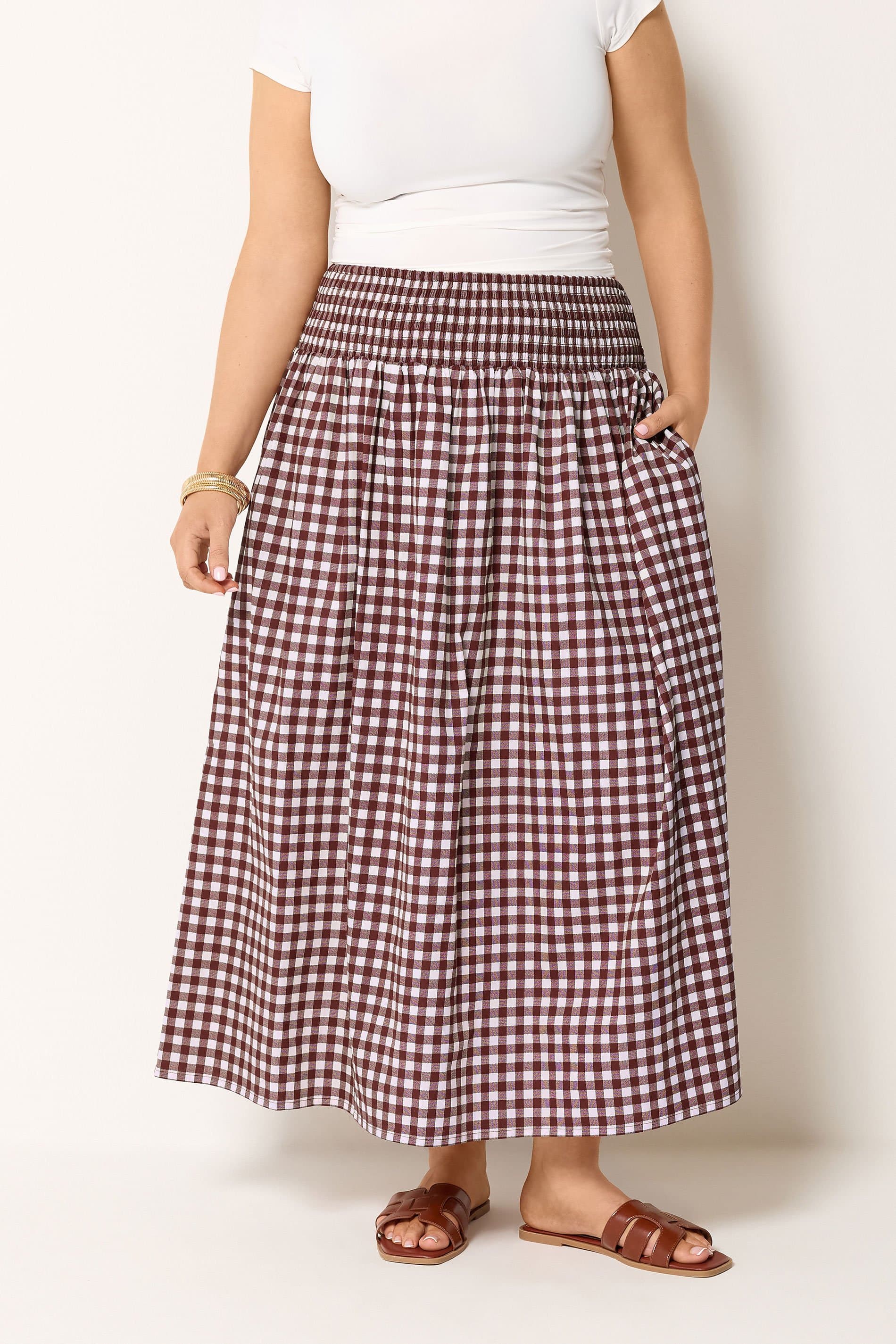 Yours Plus Size Burgundy Red Gingham Maxi Skirt