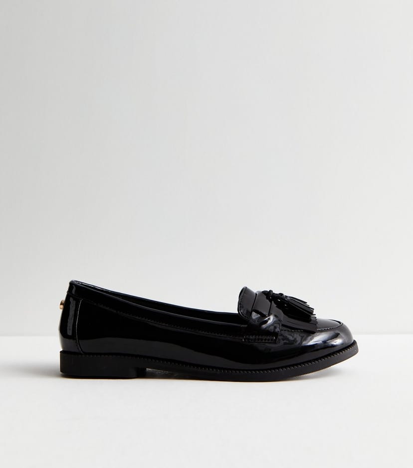 New Look Women's Black Patent Tassel Trim Loafers School New Look - 1
