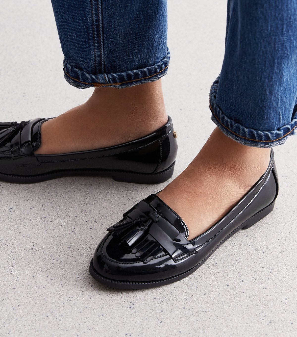 New Look Women's Black Patent Tassel Trim Loafers School New Look - 2